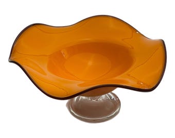 Murano-style orange bowl, Handblown fruit holder, Entryway catchall dish