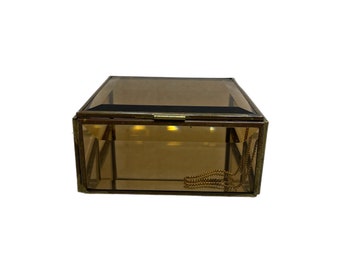Square gold-colored glass and mirror display box