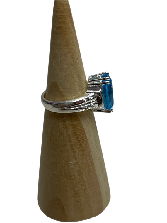 Sterling and blue topaz-like stone ring Size 6.75 - image 3