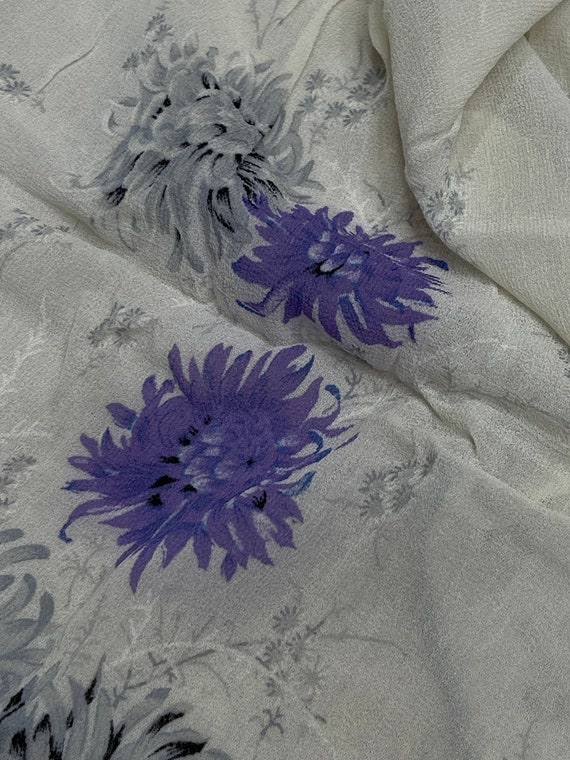 Antique light grey and purple flowers chiffon sash - image 2
