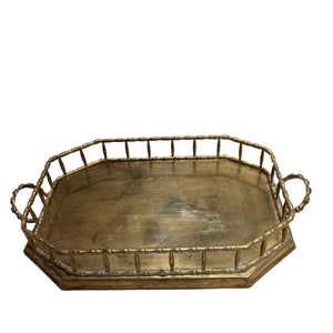 Octagonal 8" x 11.5" bamboo-style brass tray