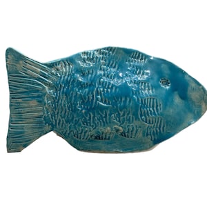 Handmade turquoise fish pottery vase
