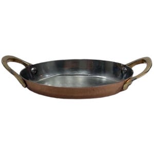 Crofton copper small oval saucepan, Oval gratin pan, Traditional French baking vessel, Countryside copper cookware, Industrial saucepan
