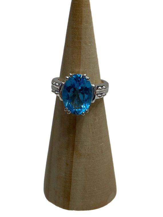 Sterling and blue topaz-like stone ring Size 6.75 - image 1