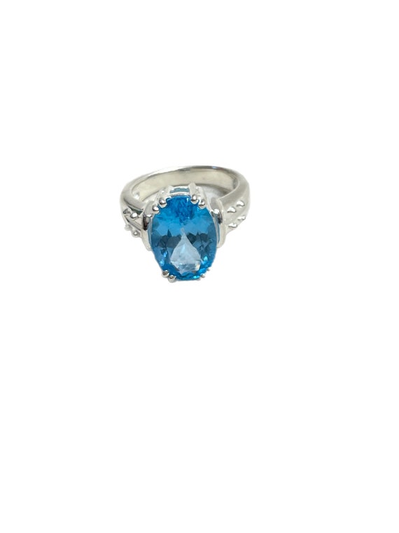 Sterling and blue topaz-like stone ring Size 6.75 - image 2