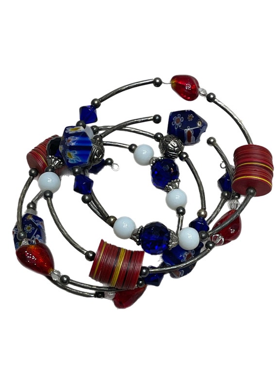 Kenyan red, white, and blue multi-beaded wrap bra… - image 1