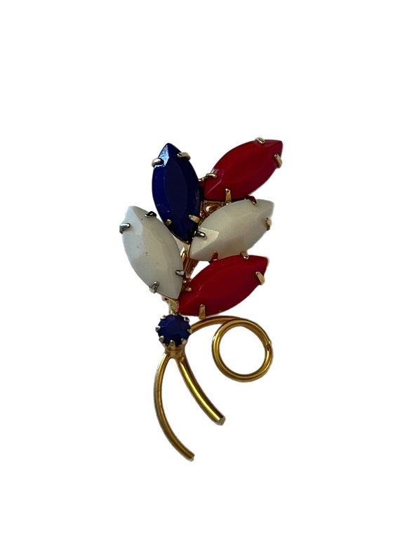 Red, white, and blue stone floral brooch