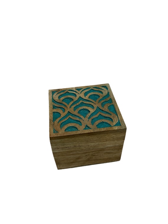 Matr Boomie India green hand-painted carved hinged