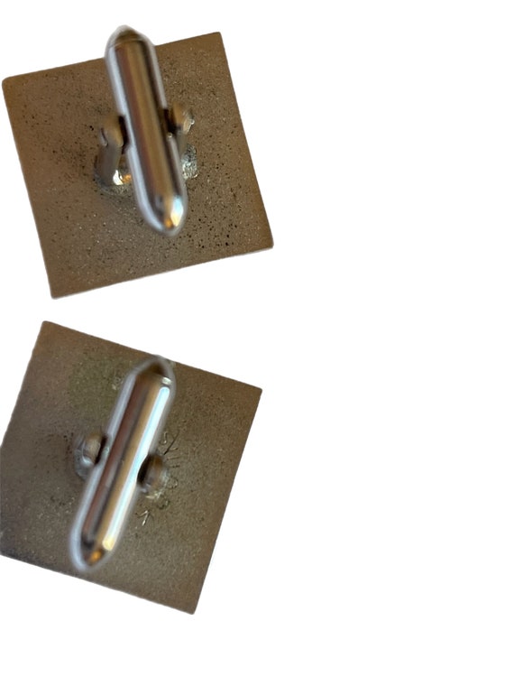 Swank square silver cufflinks with rhinestone acc… - image 2