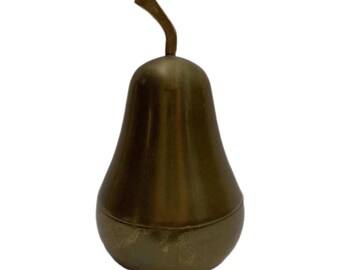 Brass pear lidded dish, Brass pear art object, Vintage pear figurine, Pear decor, Fruit decor