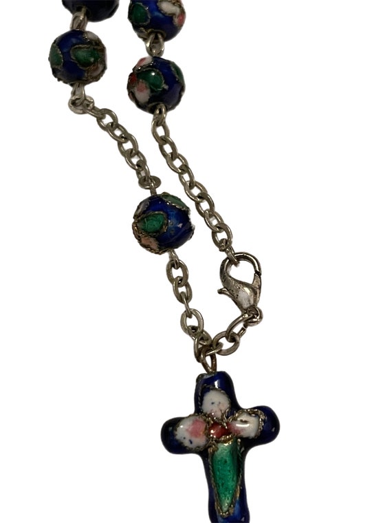 Blue cloisonne beaded enamel rosary bracelet - image 2
