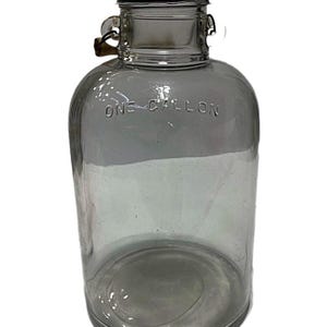 Lidded Ball one gallon jar with wood handle, Antique glassware, Dry food storageware, Staples storage, Moonshine maker, Sun tea starter