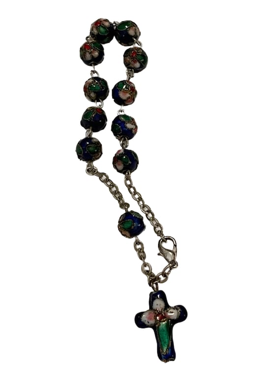 Blue cloisonne beaded enamel rosary bracelet