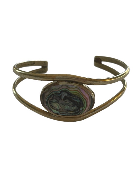 Antique children's sterling and abalone cuff brac… - image 1