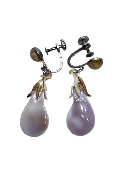 Antique shell eggplant screw back earrings