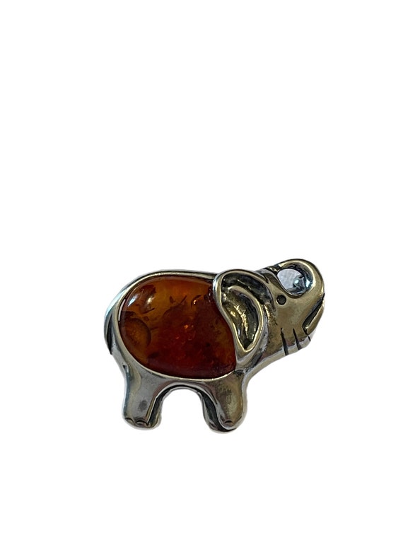 Amber and sterling elephant brooch