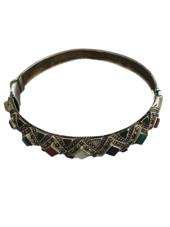 Sterling marcasite multi-stone hinged bracelet