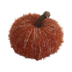 Handmade zesty sapphic orange, pink, and white sparkle yarn pumpkin, 2.5" x 4", Pumpkin figurine, Tabletop art object, Fall, Gay Pride decor