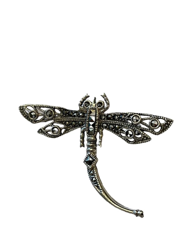 Marcasite and sterling dragonfly brooch