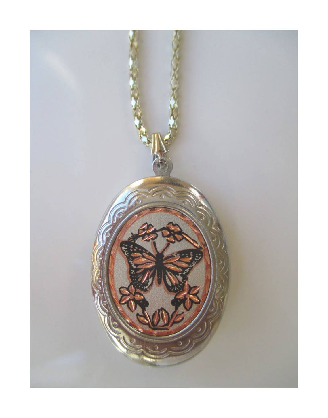 Butterfly Photo Locket Pendant Necklace Silver Tone Locket Etsy