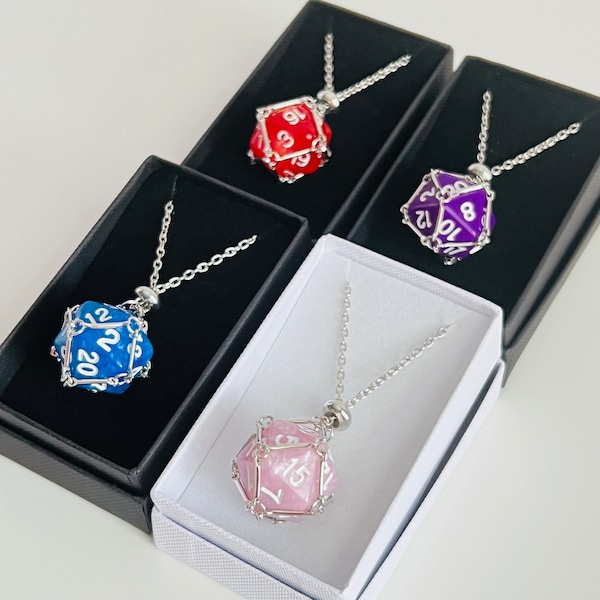 Dungeons and Dragons D20 Dice Necklace of Holding D&D Gift For Her Gift For Girlfriend DND Elegant Fantasy Silver Jewellery Geek Accessories
