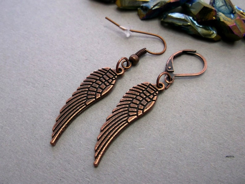 One Wing dangle Copper wing Metal wing earring Small copper wing simple men wing copper men wing symbol wing men copper wing Men wing
