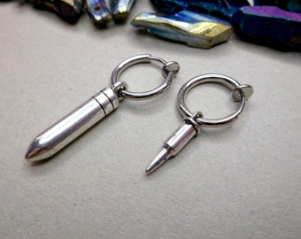 Silver Bullet Clip-on Dangle Earring, Hunter Gift