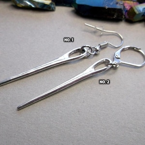 Silver Needle Dangle Earrings: Gothic Goth Jewelry