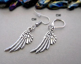 Men's Wing Dangle Earring: Tibetan Silver Angel Wing