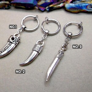 Silver horn clip-on, horn earring, men horn clip-on, punk horn clip-on, one men clip-on, male horn clip-on, tusk clip-on, non pierced, gift