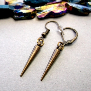 Brass spike dangle, acrylic spike dangle spike men dangle, bronze spike, goth spike dangle, spike earring, cone spike , cool men dangle