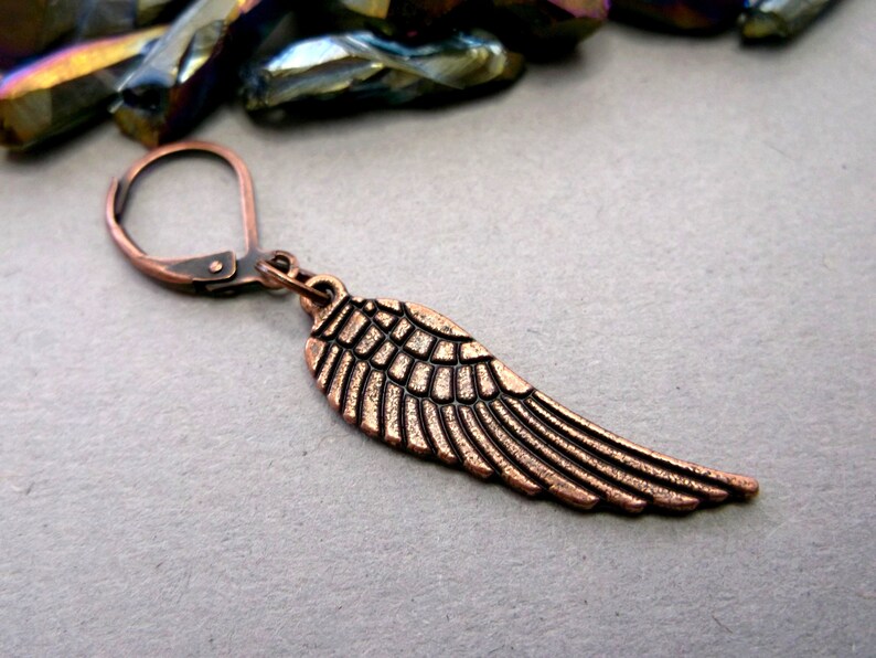 One Wing dangle Copper wing Metal wing earring Small copper wing simple men wing copper men wing symbol wing men copper wing Men wing