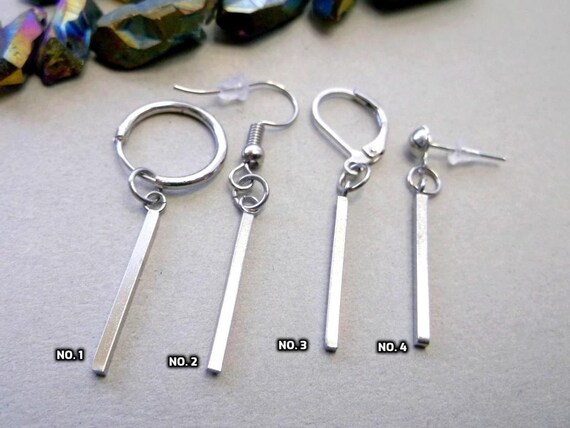 Silver Stick Dangle Stick Earring One Stick Earring Silver