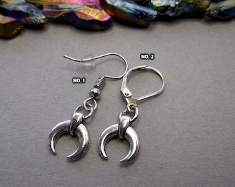 Tibetan Silver Crescent Moon Dangle Earrings: Goth Hippie Jewelry