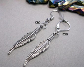 Silver Feather Dangle Earring: Tibetan Silver Charm, Unisex