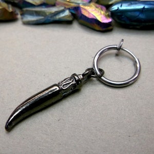 Horn earring, horn clip-on, gunmetal horn clip-on, non pierced ,men horn tribal, goth black clip on, one earring,for man,simbol horn clip on