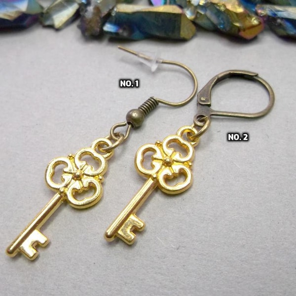 Gold key earring, mini key earring, love key dangle, symbol earring, men key earring, gold key dangle, goth earring, guys earring, symbol