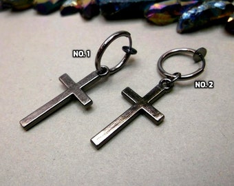 Gunmetal Cross Clip-On Earring: Stainless Steel, Non Pierced