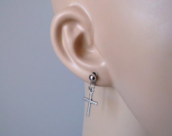 Silver Cross Stud Earring: Men's Youth Accessory