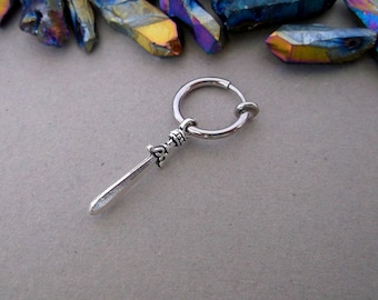Silver Sword Clip-on Earring, Stainless Steel Dagger