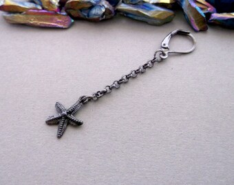 Gunmetal Starfish Dangle Earring: Stainless Steel Nautical Jewelry