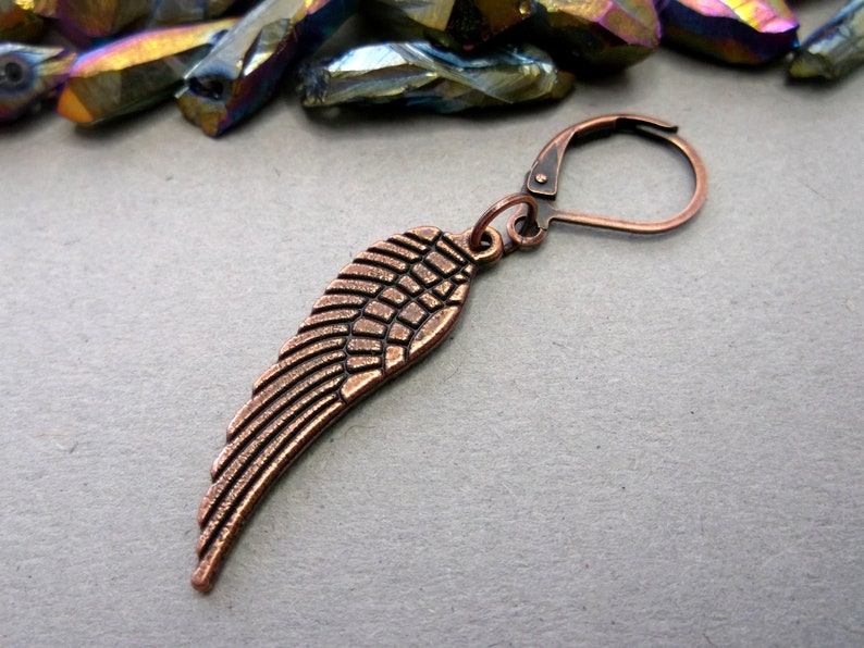 One Wing dangle Copper wing Metal wing earring Small copper wing simple men wing copper men wing symbol wing men copper wing Men wing