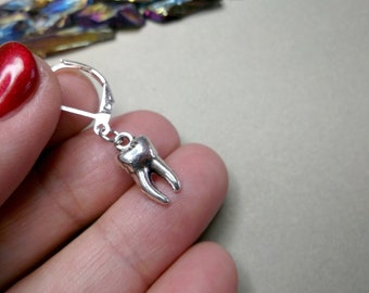 Silver Tooth Dangle Earring: Goth Style Stainless Steel Hook