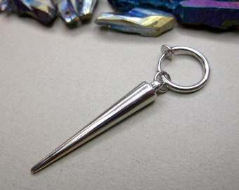 Silver Alloy Spike Clip-On Earring: Goth Industrial Dangle