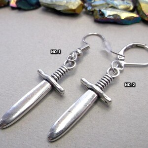 One sword dangle sword earrings men sword silver sword men cross dangle cross earrings sword cross set goth earrings guys earrings gift