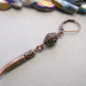 Copper Horn Dangle Earring: Goth Mens Jewelry