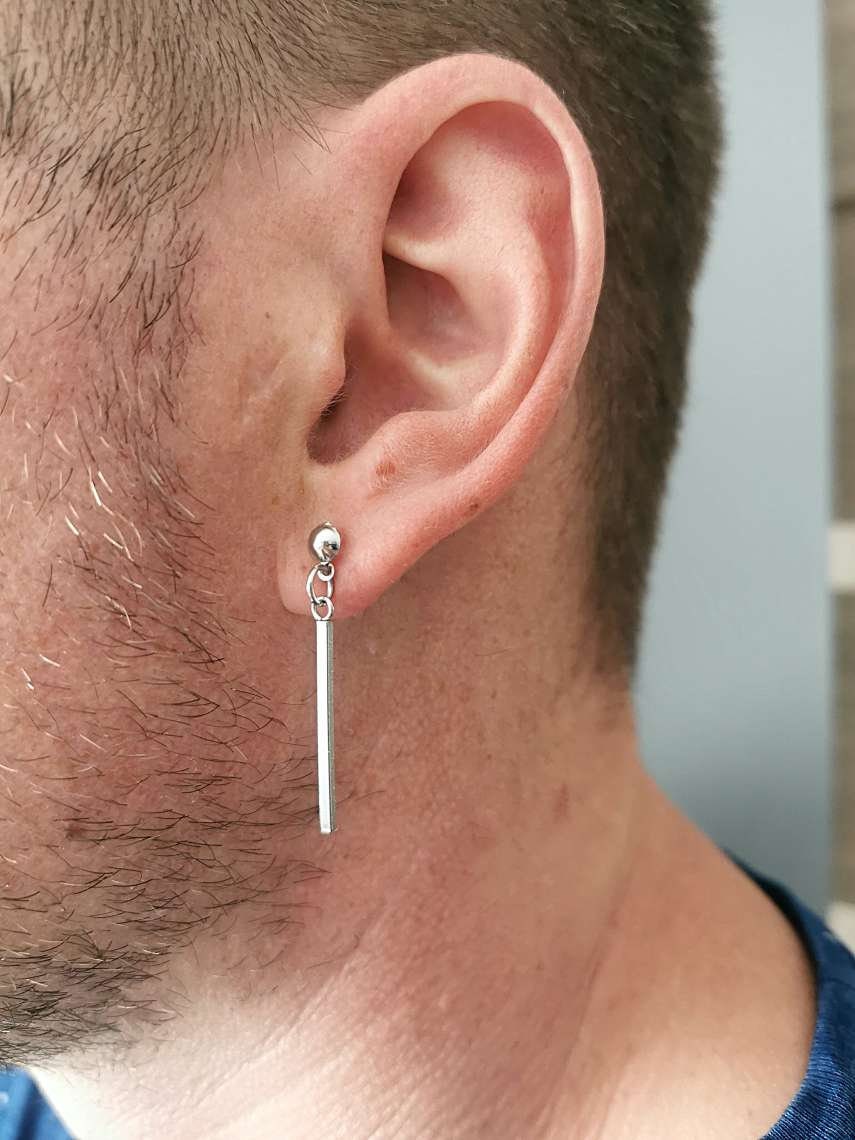 Silver Stick Dangle Stick Earring One Stick Earring Silver