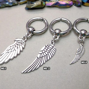 Silver Angel Wing Hoop Earring: Non Pierced Clip-on Amulet