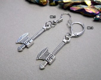 Hatchet Dangle Earring: Tibetan Silver Axe, Goth Gift