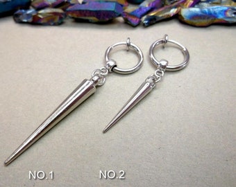 Silver Spike Clip-On Earring: Goth Industrial Dangle